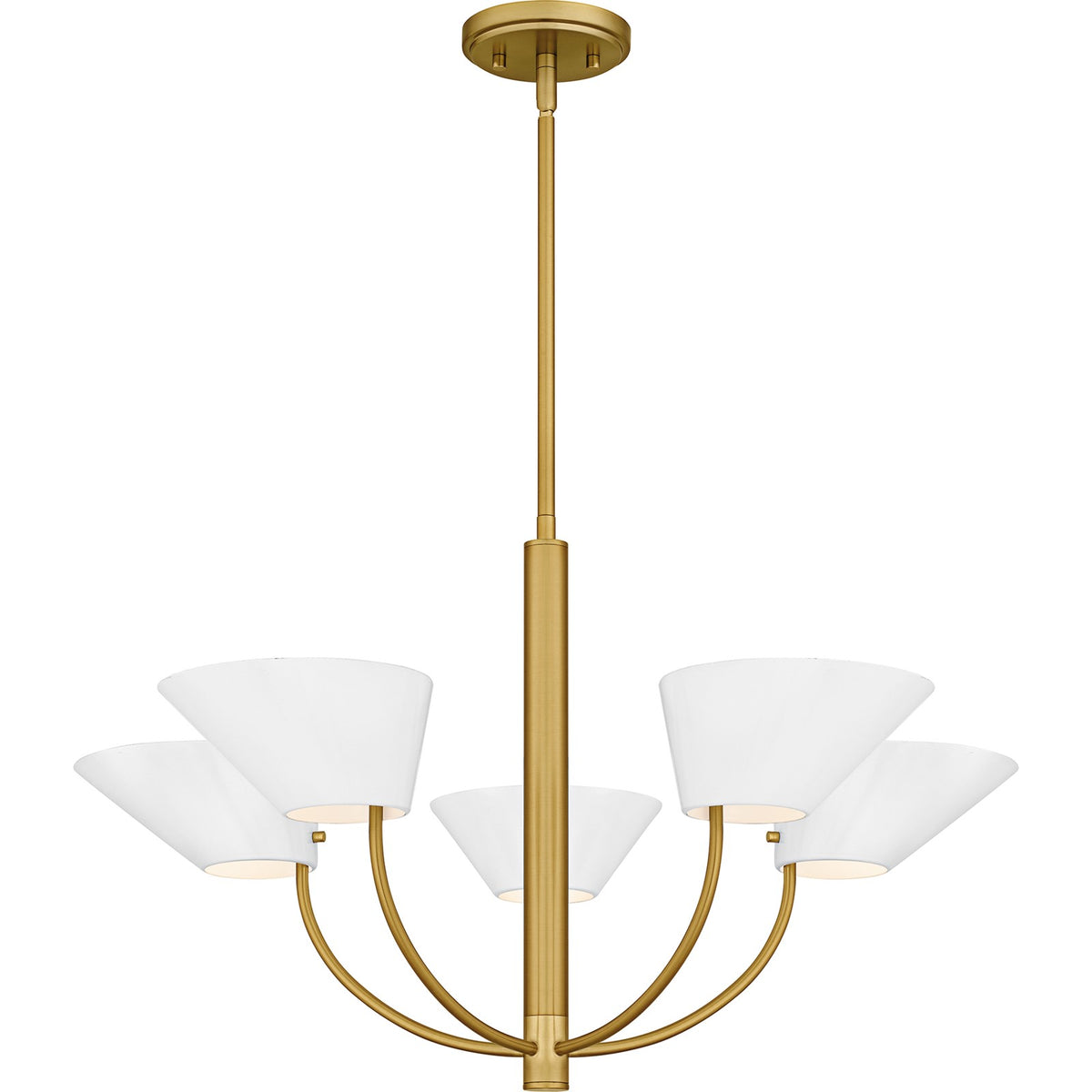 Quoizel Penley 28in 5-Light Chandelier | Transitional Brushed Gold and White Metal | Dining Room & Foyer | 28 x 28 x 16.25 in | Model PNY5028BRG