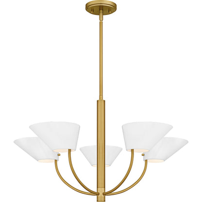 Quoizel Penley 28in 5-Light Chandelier | Transitional Brushed Gold and White Metal | Dining Room & Foyer | 28 x 28 x 16.25 in | Model PNY5028BRG