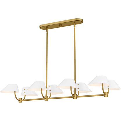 Quoizel Penley 42in 8-Light Linear Island Chandelier | Transitional Brushed Gold and White Metal | Kitchen Island & Dining Room | Model PNY842BRG