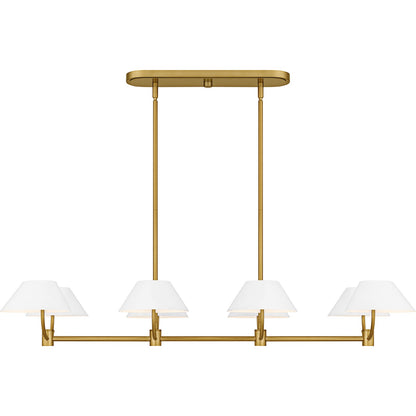 Quoizel Penley 42in 8-Light Linear Island Chandelier | Transitional Brushed Gold and White Metal | Kitchen Island & Dining Room | Model PNY842BRG