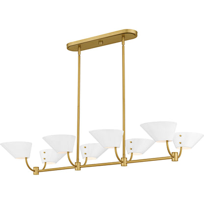 Quoizel Penley 42in 8-Light Linear Island Chandelier | Transitional Brushed Gold and White Metal | Kitchen Island & Dining Room | Model PNY842BRG