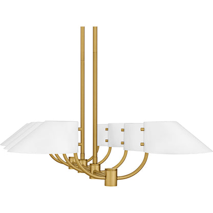 Quoizel Penley 42in 8-Light Linear Island Chandelier | Transitional Brushed Gold and White Metal | Kitchen Island & Dining Room | Model PNY842BRG