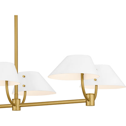 Quoizel Penley 42in 8-Light Linear Island Chandelier | Transitional Brushed Gold and White Metal | Kitchen Island & Dining Room | Model PNY842BRG