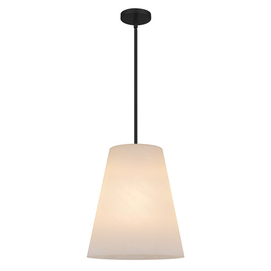 Quoizel Peregrine 14in 1-Light Pendant | Modern Matte Black and Etched Alabaster Glass | Kitchen Island & Dining Room | Model PRGA1514MBK