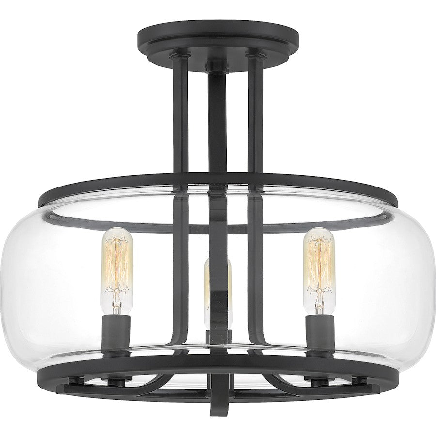 Quoizel Pruitt 3 Light Semi-Flush Mount, Matte Black/Clear