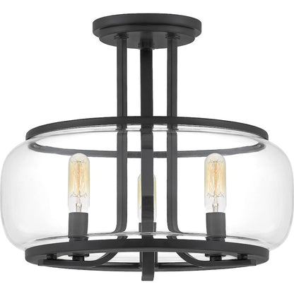 Quoizel Pruitt 3 Light Semi-Flush Mount, Matte Black/Clear