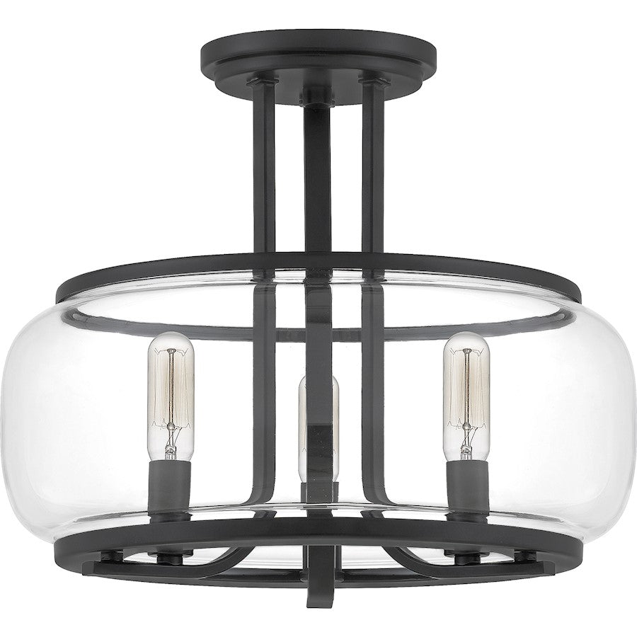Quoizel Pruitt 3 Light Semi-Flush Mount, Matte Black/Clear