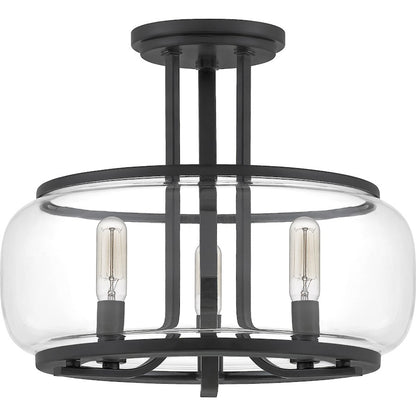 Quoizel Pruitt 3 Light Semi-Flush Mount, Matte Black/Clear