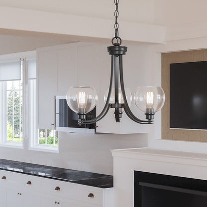 Quoizel Pruitt 3 Light Chandelier, Matte Black/Clear