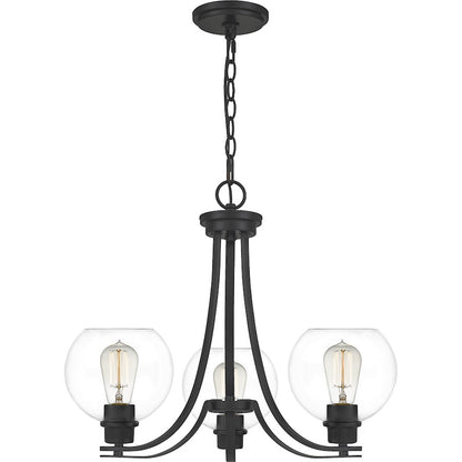 Quoizel Pruitt 3 Light Chandelier, Matte Black/Clear