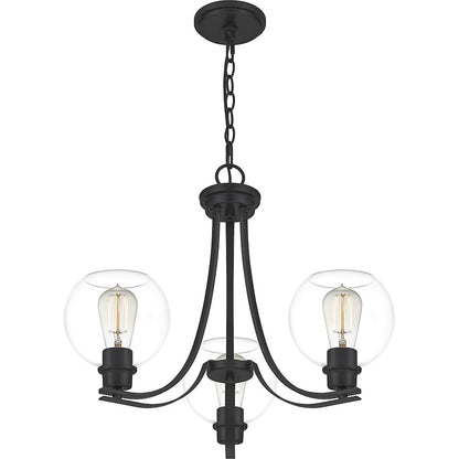 Quoizel Pruitt 3 Light Chandelier, Matte Black/Clear