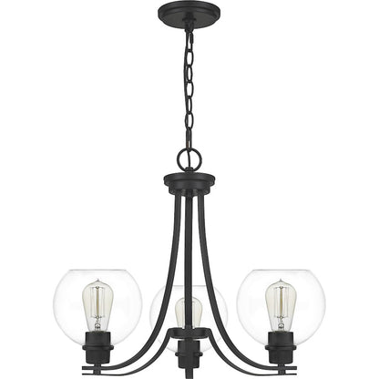 Quoizel Pruitt 3 Light Chandelier, Matte Black/Clear