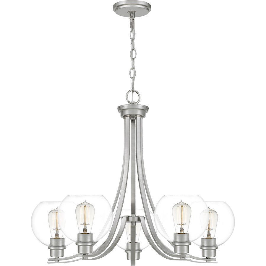 Quoizel Pruitt 5 Light Chandelier, Brushed Nickel/Clear