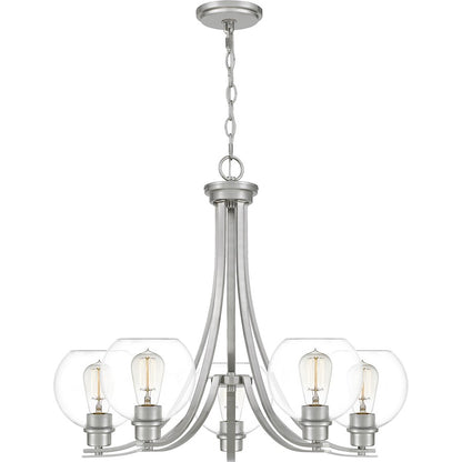 Quoizel Pruitt 5 Light Chandelier, Brushed Nickel/Clear