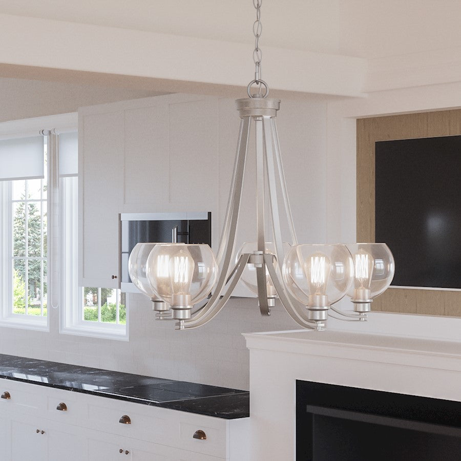 Quoizel Pruitt 5 Light Chandelier, Brushed Nickel/Clear