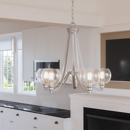 Quoizel Pruitt 5 Light Chandelier, Brushed Nickel/Clear