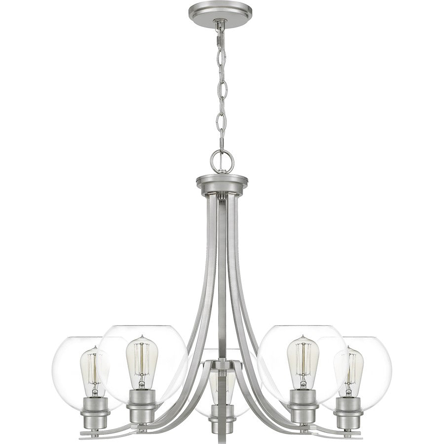 Quoizel Pruitt 5 Light Chandelier, Brushed Nickel/Clear