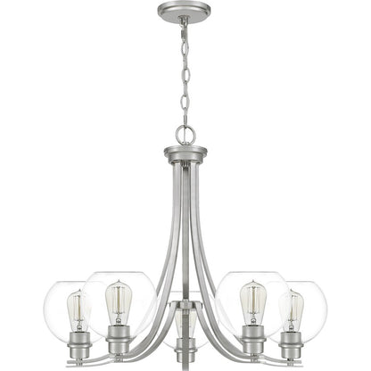 Quoizel Pruitt 5 Light Chandelier, Brushed Nickel/Clear