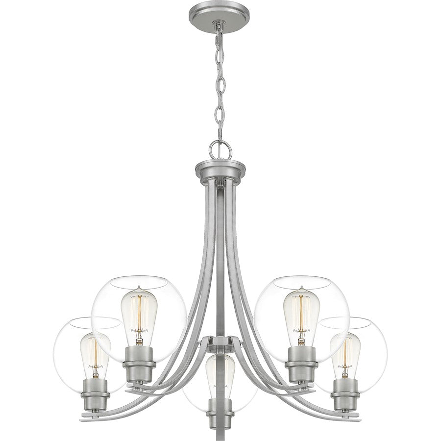 Quoizel Pruitt 5 Light Chandelier, Brushed Nickel/Clear