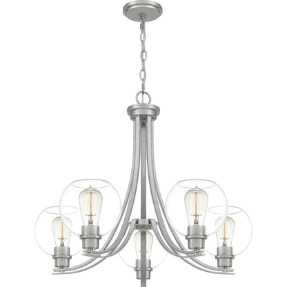 Quoizel Pruitt 5 Light Chandelier, Brushed Nickel/Clear