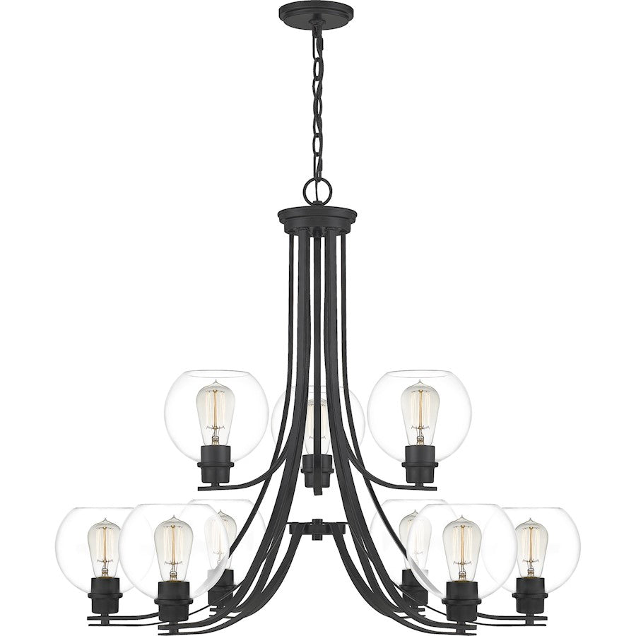 Quoizel Pruitt 9 Light Chandelier, Matte Black/Clear