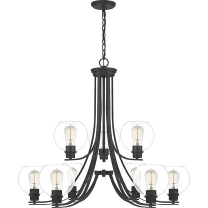 Quoizel Pruitt 9 Light Chandelier, Matte Black/Clear