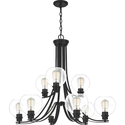 Quoizel Pruitt 9 Light Chandelier, Matte Black/Clear