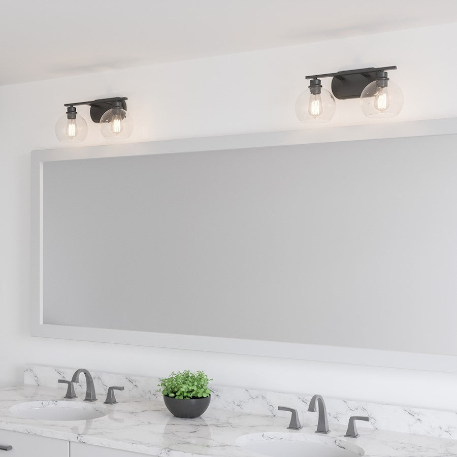 Quoizel Pruitt 2 Light Bath, Matte Black/Clear