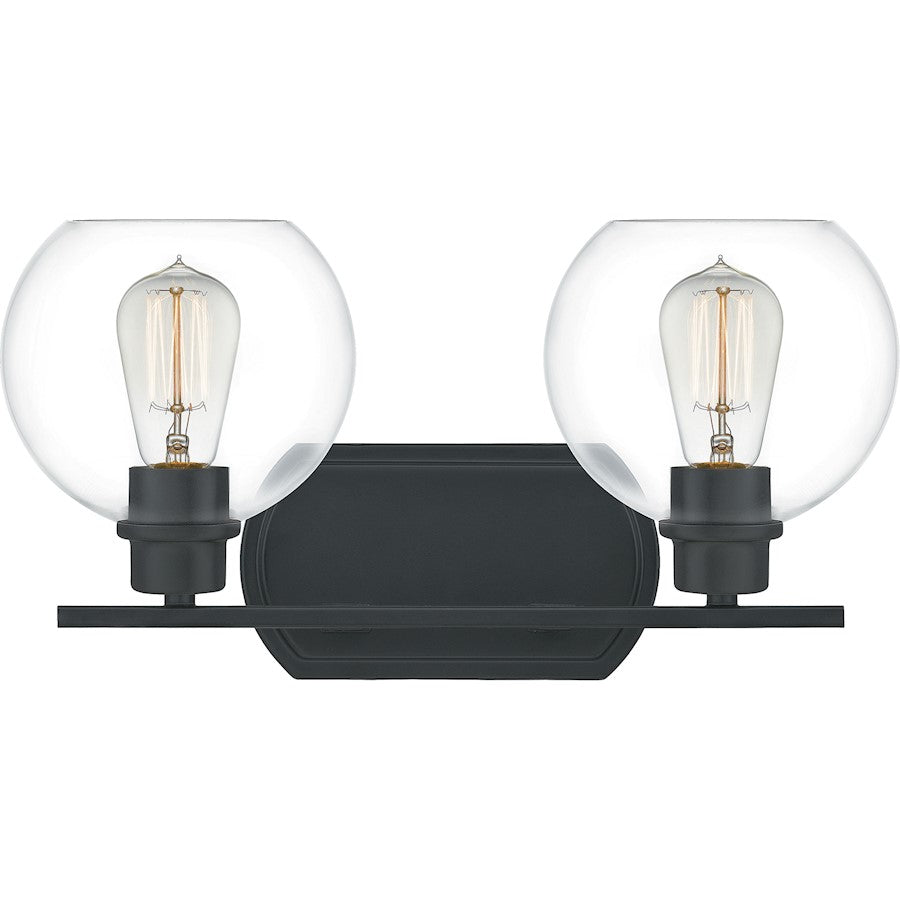Quoizel Pruitt 2 Light Bath, Matte Black/Clear