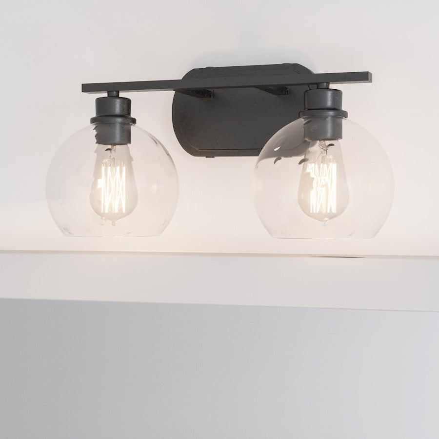 Quoizel Pruitt 2 Light Bath, Matte Black/Clear