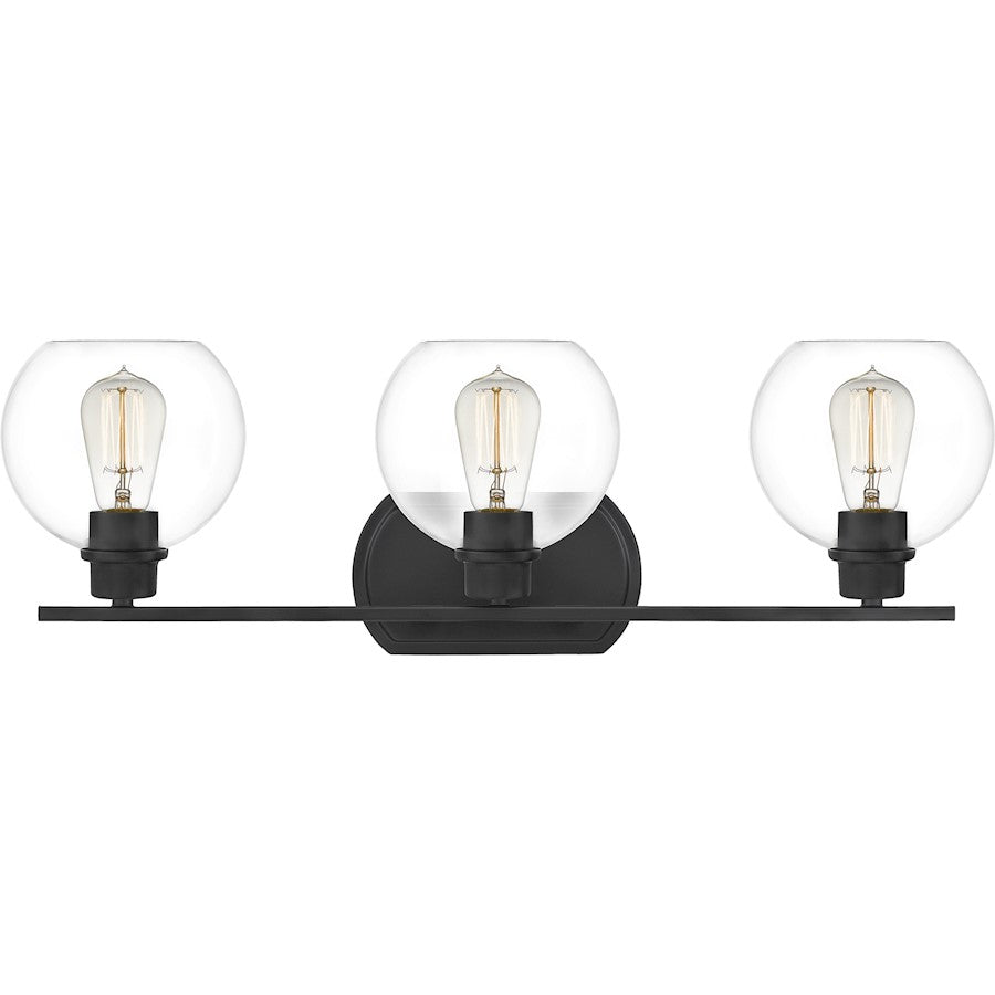 Quoizel Pruitt 3 Light Bath, Matte Black/Clear