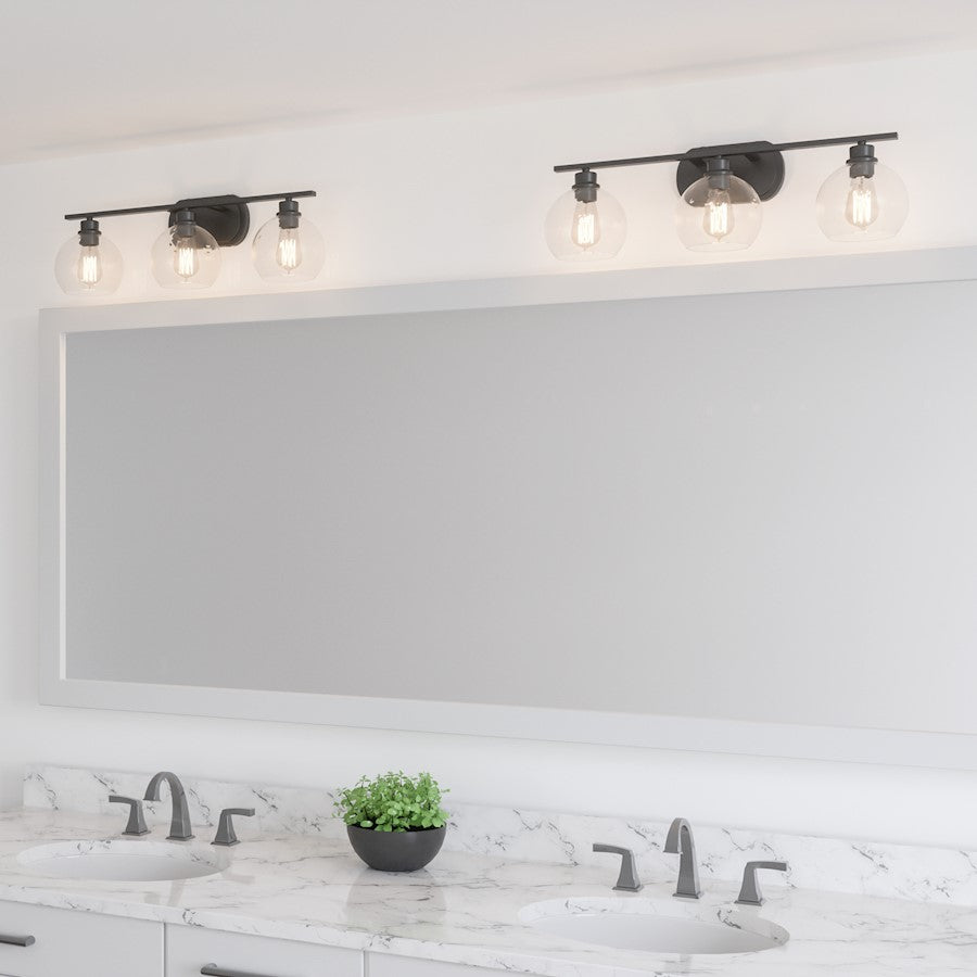 Quoizel Pruitt 3 Light Bath, Matte Black/Clear