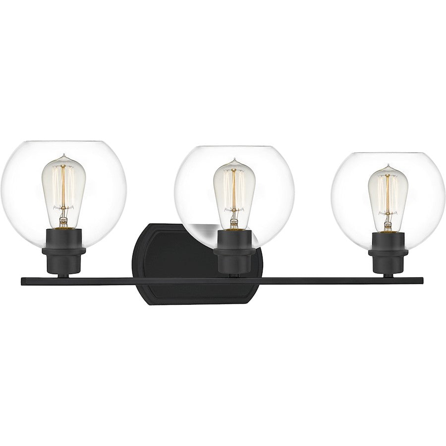 Quoizel Pruitt 3 Light Bath, Matte Black/Clear