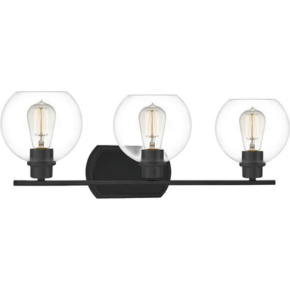 Quoizel Pruitt 3 Light Bath, Matte Black/Clear