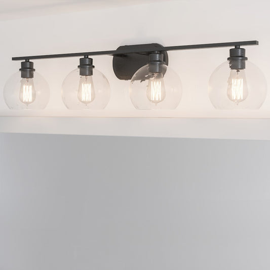 Quoizel Pruitt 4 Light Bath, Matte Black/Clear