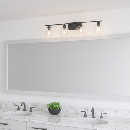 Quoizel Pruitt 4 Light Bath, Matte Black/Clear