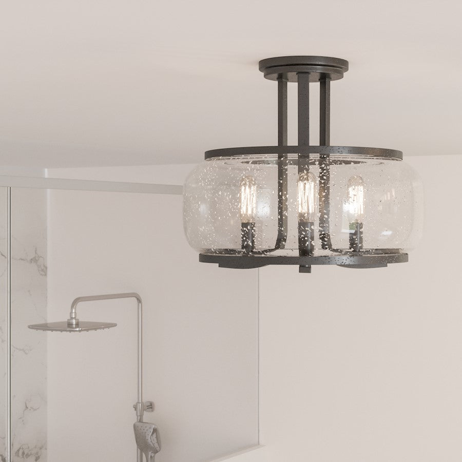 Quoizel Pruitt 3 Light Semi-Flush Mount, Matte Black/Seedy
