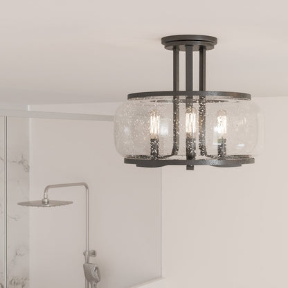 Quoizel Pruitt 3 Light Semi-Flush Mount, Matte Black/Seedy
