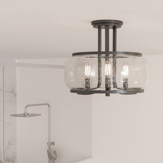 Quoizel Pruitt 3 Light Semi-Flush Mount, Matte Black/Seedy