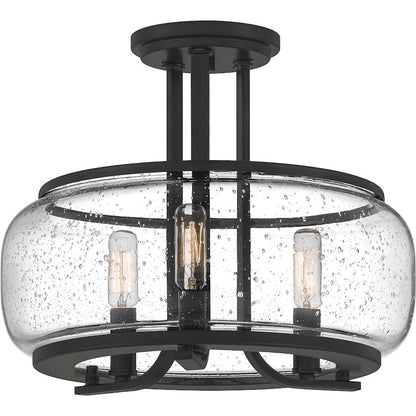 Quoizel Pruitt 3 Light Semi-Flush Mount, Matte Black/Seedy