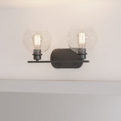Quoizel Pruitt 2 Light Bath, Matte Black/Seedy