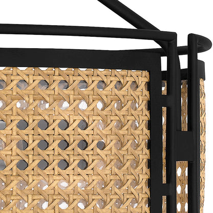 Quoizel Priya 3 Light Semi-Flush Mount, Matte Black/Rattan Caning