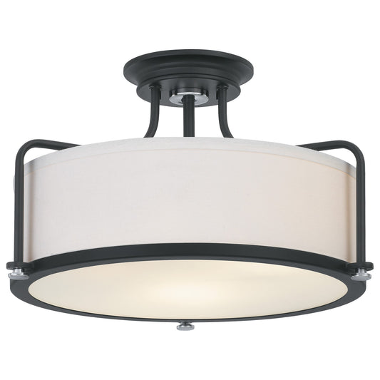 Quoizel Rigel 17in 3-Light Semi-Flush Mount | Transitional Earth Black and Eggshell Fabric | Bedroom & Hallway | Model QF1715EK