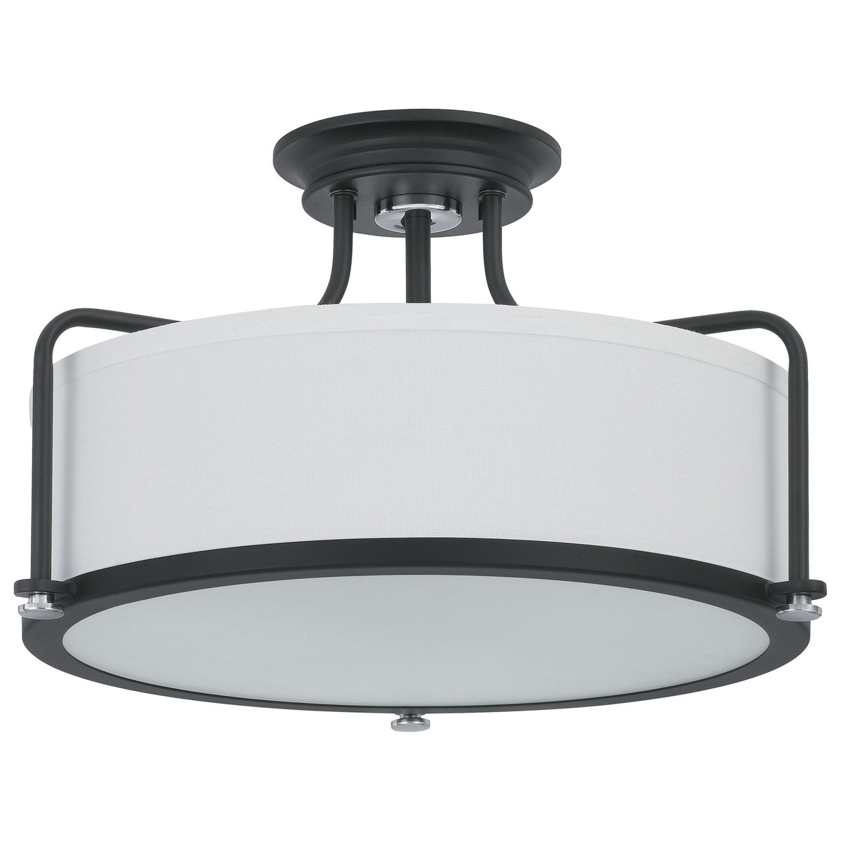 Quoizel Rigel 17in 3-Light Semi-Flush Mount | Transitional Earth Black and Eggshell Fabric | Bedroom & Hallway | Model QF1715EK