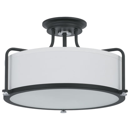 Quoizel Rigel 17in 3-Light Semi-Flush Mount | Transitional Earth Black and Eggshell Fabric | Bedroom & Hallway | Model QF1715EK