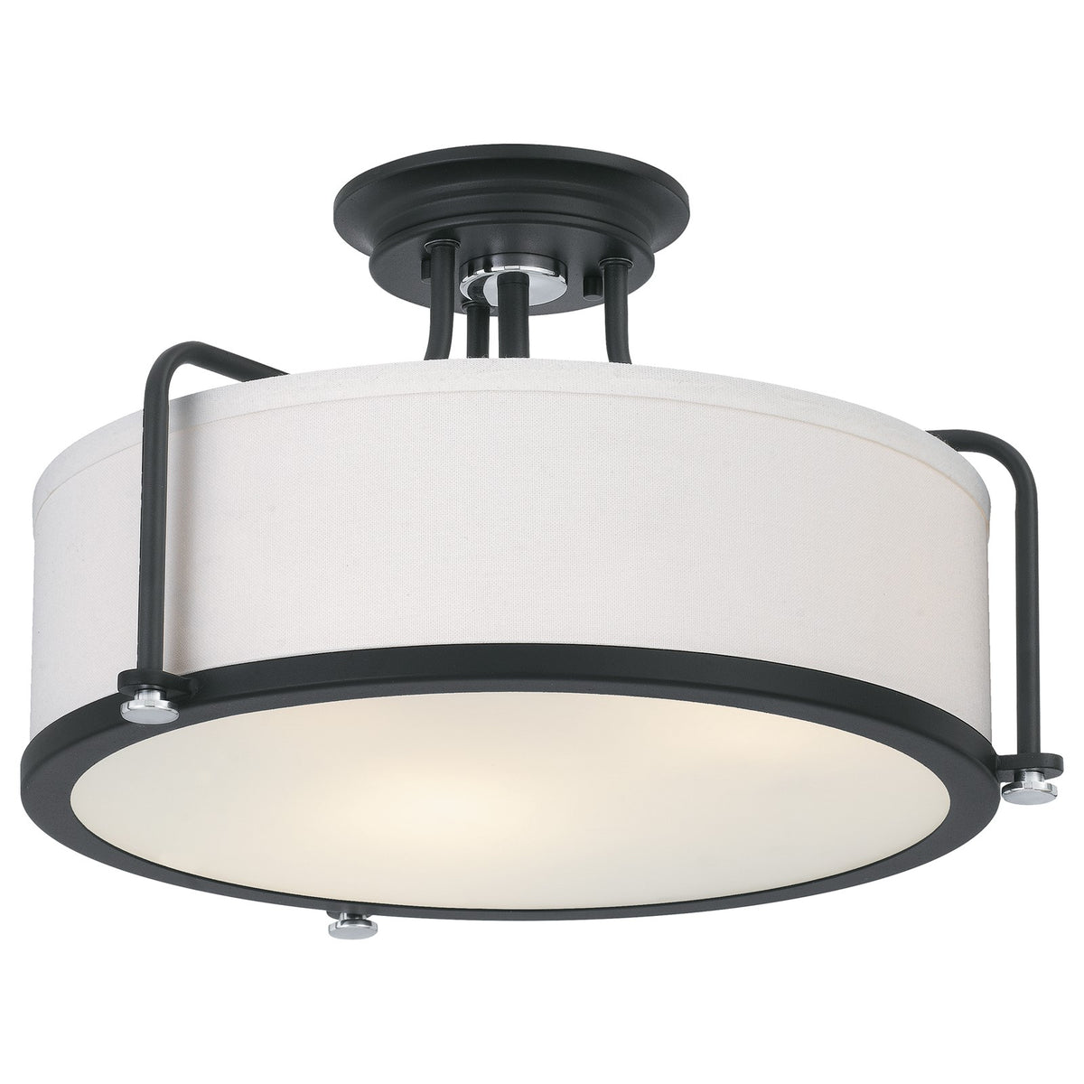 Quoizel Rigel 17in 3-Light Semi-Flush Mount | Transitional Earth Black and Eggshell Fabric | Bedroom & Hallway | Model QF1715EK