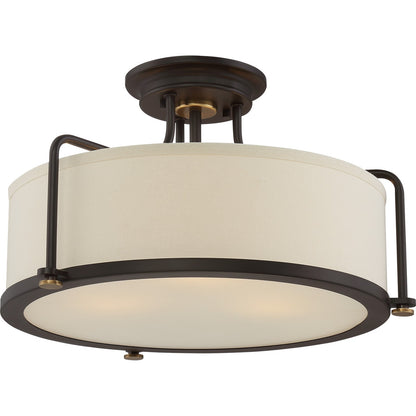 Quoizel Calvary 17.5in 3-Light Semi-Flush Mount | Traditional Western Bronze and Beige Fabric | Bedroom & Hallway | Model QF1715WT
