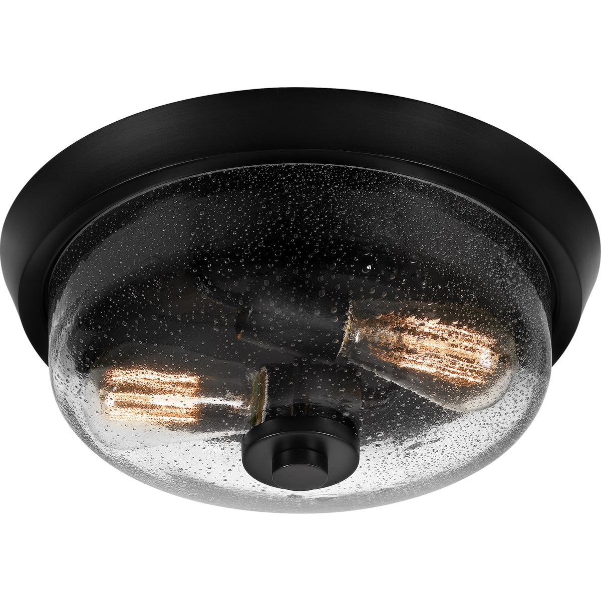Quoizel Radius 13in 2-Light Flush Mount | Industrial Earth Black and Clear Seedy Glass | Hallway & Foyer | 13 x 13 x 5.5 in | Model QF3414EK