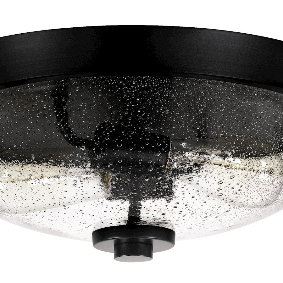 Quoizel Radius 13in 2-Light Flush Mount | Industrial Earth Black and Clear Seedy Glass | Hallway & Foyer | 13 x 13 x 5.5 in | Model QF3414EK