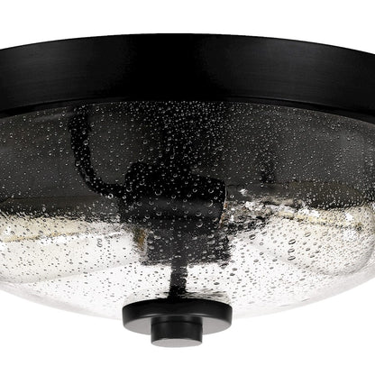 Quoizel Radius 13in 2-Light Flush Mount | Industrial Earth Black and Clear Seedy Glass | Hallway & Foyer | 13 x 13 x 5.5 in | Model QF3414EK